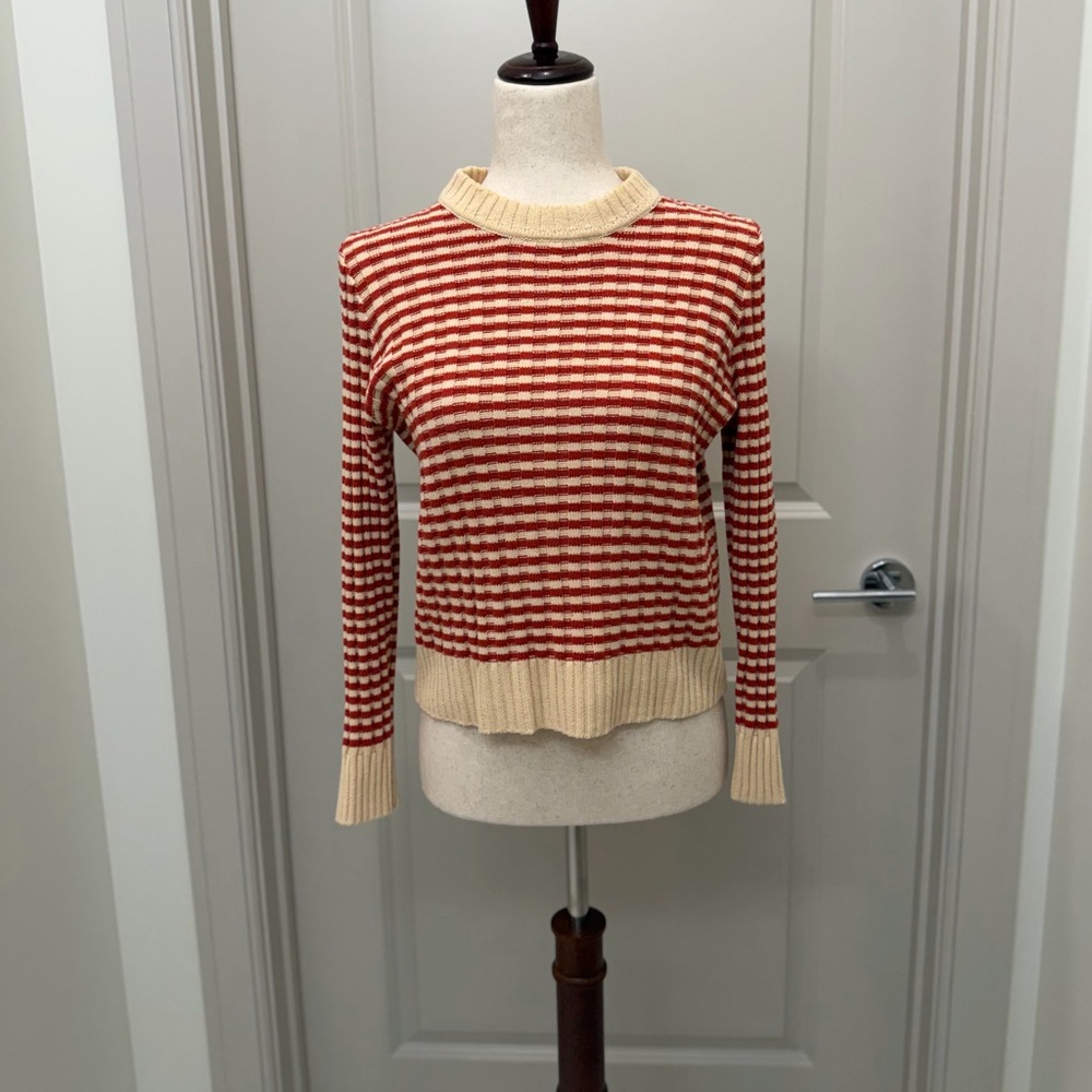 THE GREAT. - Red and Cream Striped Crewneck Sweater - S